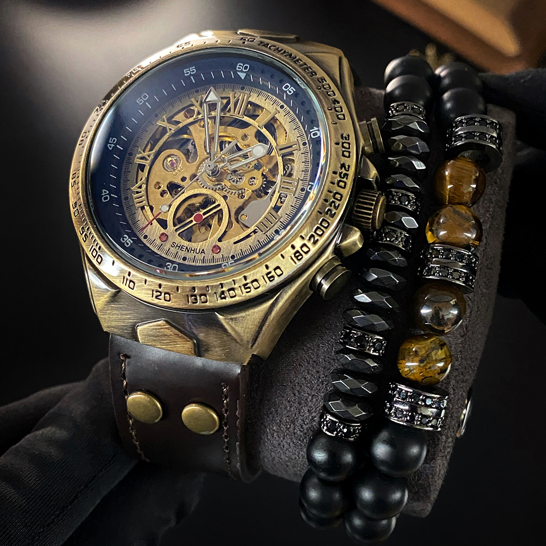 Чоловічий механічний годинник Vintage + ПОДАРУНОК Чоловічий механічний годинник Vintage + ПОДАРУНОК