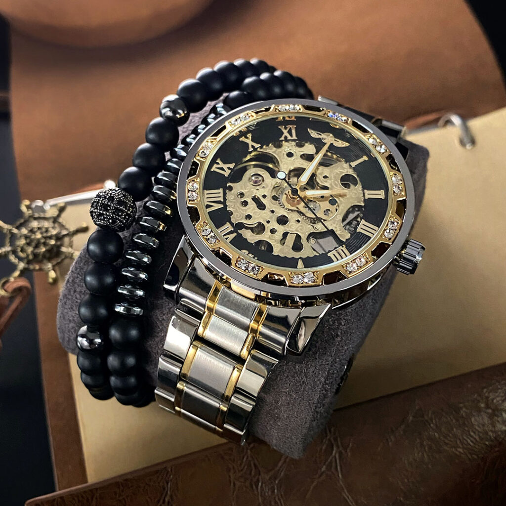 Механічний годинник Winner Stones (black-gold)