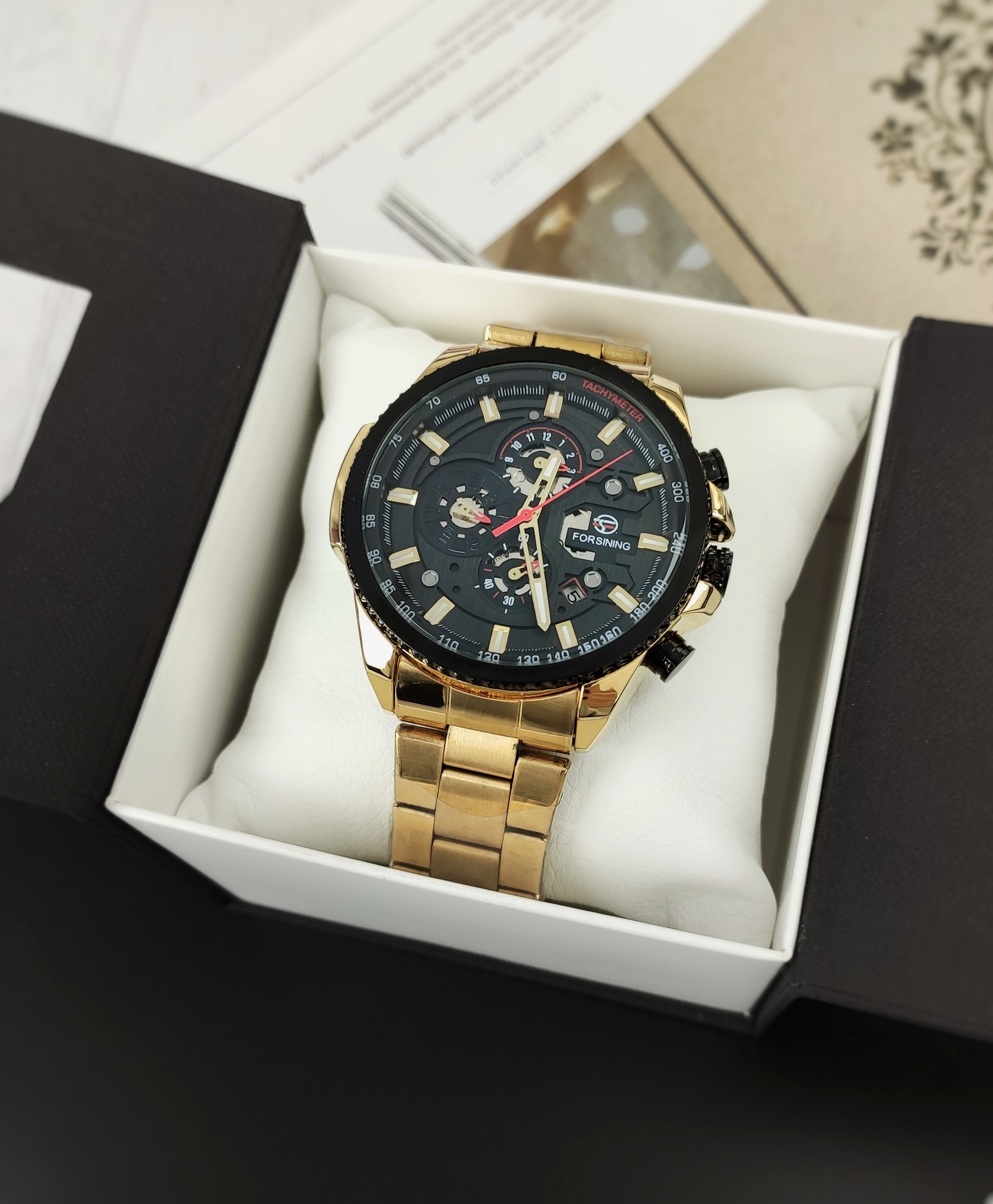 Механічний годинник з автопідзаводом Forsining (gold-black) Механічний годинник з автопідзаводом Forsining (gold-black)
