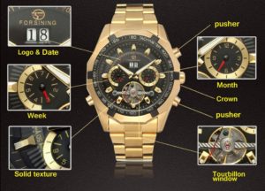 Механічний годинник з автопідзаводом FORSINING TEXAS (gold-black)