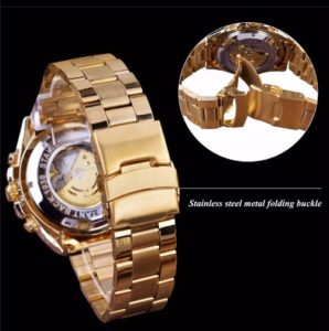 Механічний годинник з автопідзаводом Forsining Skeleton (gold-black)