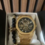 Механічний годинник з автопідзаводом Forsining Skeleton (gold)