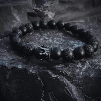 Браслет з натуральних каменів Black Prince (унісекс) з короною шунгіт лава