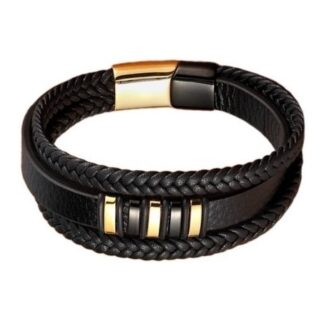 Плетений чоловічий шкіряний браслет Black Gold