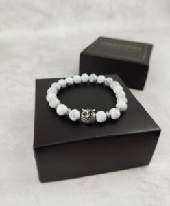 Браслет з натуральних каменів White Owl кахолонг