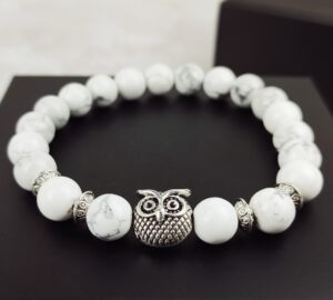 Браслет з натуральних каменів White Owl кахолонг