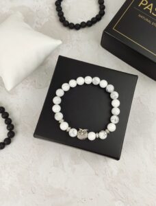 Браслет з натуральних каменів White Owl кахолонг