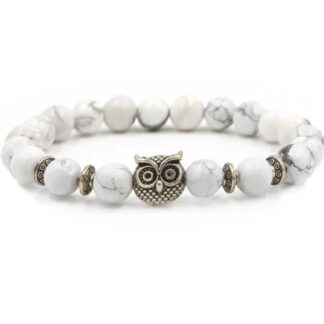 Браслет з натуральних каменів White Owl кахолонг